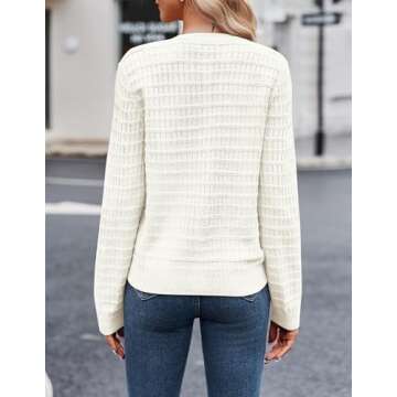 Zeagoo Women's 2025 Cardigan Sweaters Button Down Crew Neck Open Front Long Sleeve Knit Cropped Jackets White