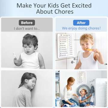 Chore Chart for Kids Dry Erase Chore Board ADHD Tools for Kids to Do List Checklist Task Board Routine Chart Planning Board for Fridge with 10 Sliders and Magnetic Marker, White and Rainbow, 1 Pack