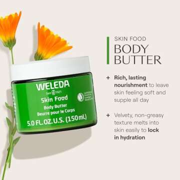 Weleda Skin Food Body Butter 5 Fluid Ounce, Sustainable Glass Jar, Plant Rich Hydrating Moisturizer with Shea and Cocoa Butter, Sweet Almond Oil and Pansy