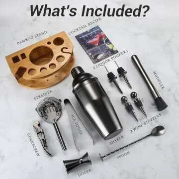 Cocktail Shaker Set Bartender Kit with Stand, 12 Piece Bar Set Drink Mixer Set with Stainless Steel ...