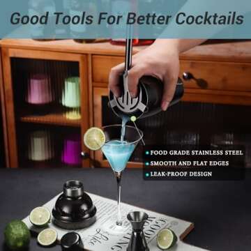 Cocktail Shaker Set Bartender Kit with Stand, 12 Piece Bar Set Drink Mixer Set with Stainless Steel Bar Accessories Tools: 25oz Martini Shaker Jigger Strainer Spoon Muddler for Cocktails (Black)