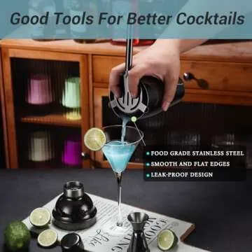 Cocktail Shaker Set Bartender Kit with Stand, 12 Piece Bar Set Drink Mixer Set with Stainless Steel Bar Accessories Tools: 25oz Martini Shaker Jigger Strainer Spoon Muddler for Cocktails (Black)