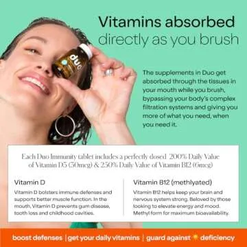 Duo Immunity Toothpaste Tablets | Vitamin D3 + B12 w/Nano-Hydroxyapatite (nHa) - Whitening, Remineralize & Reduce Sensitivity | Sustainable & Plastic Free | Wild Mint w/Sage, 1 Bottle/ 62 Tablets