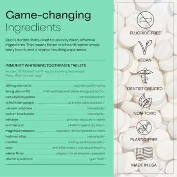 Duo Immunity Toothpaste Tablets | Vitamin D3 + B12 w/Nano-Hydroxyapatite (nHa) - Whitening, Remineralize & Reduce Sensitivity | Sustainable & Plastic Free | Wild Mint w/Sage, 1 Bottle/ 62 Tablets