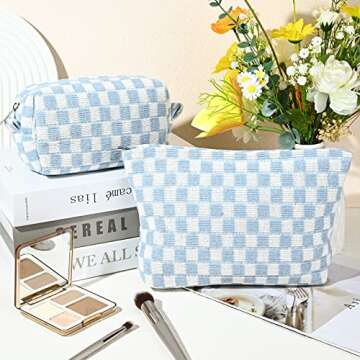 SOIDRAM 2 Pieces Makeup Bag Large Checkered Cosmetic Bag Capacity Canvas Mix Travel Toiletry Bag Org...