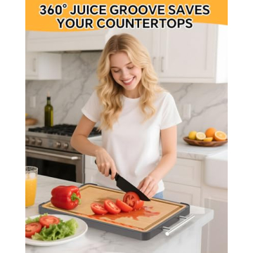 Double-Sided Titanium & Bamboo Cutting Board for Kitchen