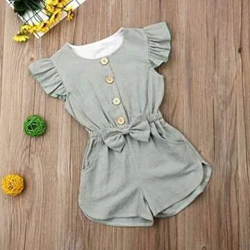 BULINGNA Toddler Kids Baby Girl Flutter Sleeve Short Romper Jumpsuit Botton Down Shirt Tops with Bowknot (Light Green, 2-3T)