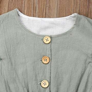 BULINGNA Toddler Kids Baby Girl Flutter Sleeve Short Romper Jumpsuit Botton Down Shirt Tops with Bowknot (Light Green, 2-3T)