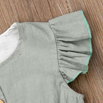 BULINGNA Toddler Kids Baby Girl Flutter Sleeve Short Romper Jumpsuit Botton Down Shirt Tops with Bowknot (Light Green, 2-3T)
