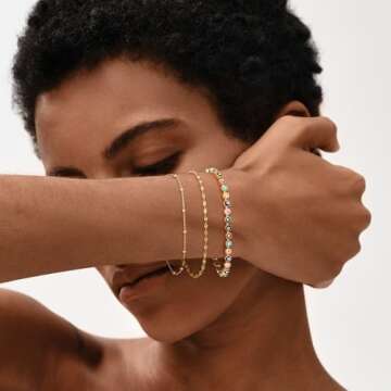 MEVECCO Dainty Gold Evil Eye Bracelets - Hypoallergenic Minimalist Jewelry