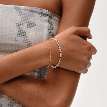 MEVECCO Dainty Gold Evil Eye Bracelet for Women Gifts