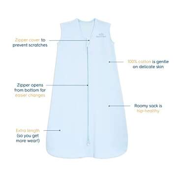 HALO SleepSack, 100% Cotton Wearable Blanket, Swaddle Transition Sleeping Bag, TOG 0.5, Baby Blue, L...