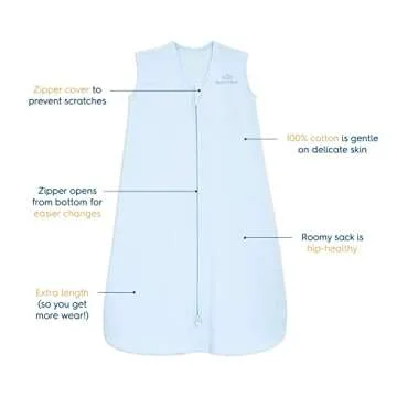 HALO SleepSack, 100% Cotton Wearable Blanket, Swaddle Transition Sleeping Bag, TOG 0.5, Baby Blue, L...