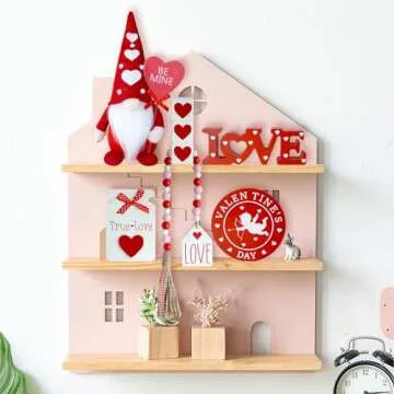 KnomeKo Valentines Day Tiered Tray Decor - 7 Pcs Gnomes Plush, Wood Signs, Wooden Beads Garland, Far...