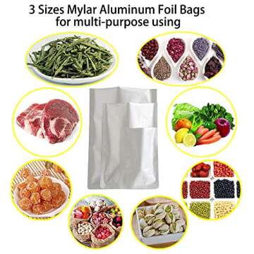 Belinlen 50 Pcs 3 Sizes Heat Sealing Mylar Bags Mylar Storage Bags for Food, Coffee, Tea, Beans (6 x 9 Inch, 8 x 12 Inch, 10 x 14 Inch)