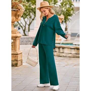 MEROKEETY Women's Two Piece Sweater Outfit Set - Cozy Teal Loungewear