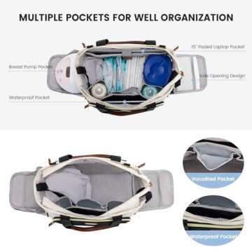 LOVEVOOK Breast Pump Bag & Diaper Tote - 3Pc Set for Breastfeeding Moms - Laptop Pocket, Cooler & Ch...