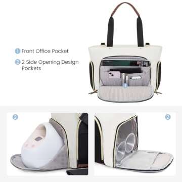 LOVEVOOK Breast Pump Bag & Diaper Tote - 3Pc Set for Breastfeeding Moms - Laptop Pocket, Cooler & Changing Pad - Fits Most Pumps