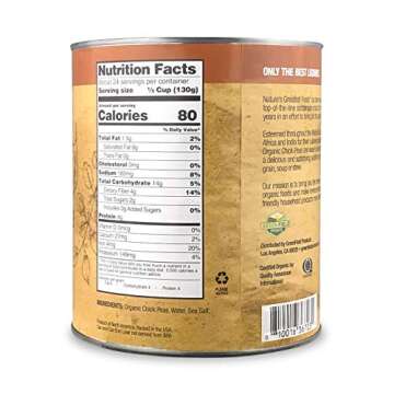 Nature's Greatest Foods, Organic Chickpeas, Food Service Size, Ready to Serve, No. 10 Can, 110 Ounce (6 LBS 14 Ounce)