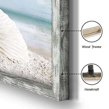 Ocean Wall Art Wooden Framed: Beach Artwork Coastal Prints Set of 4 Seascape Wall Decor for Living R...
