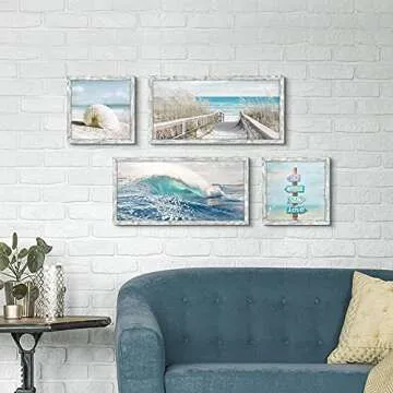 Ocean Wall Art Wooden Framed Coastal Prints Set of 4