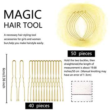 Zonon Bun Hair Nets Invisible Elastic Edge Mesh and U Shaped Pins Set, 50Pcs Individual Package Invi...