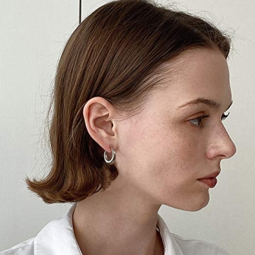Silver Thick Chunky Hoop Earrings for Women, Stainless Steel Hollow Round High Polished Hoops Earrings For Women, Silver 20mm