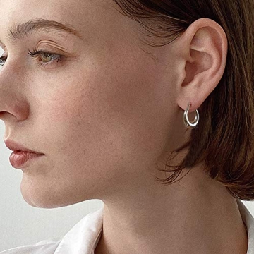 Silver Thick Chunky Hoop Earrings for Women, Stainless Steel Hollow Round High Polished Hoops Earrings For Women, Silver 20mm