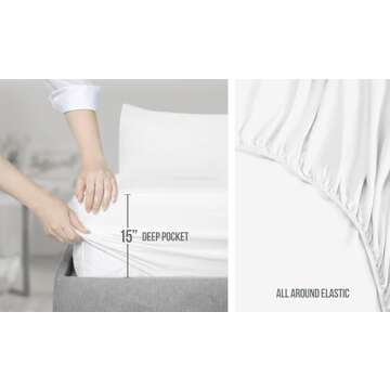 Utopia Bedding King Sheet Set, Soft Microfiber 4 Piece Hotel Luxury Bed Sheets for Women, Men, Kids & Teens with Side Storage Deep Pocket Fitted Sheet - Embroidered Pillow Cases - Flat Sheet (White)