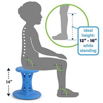 Simplay3 14" Play Around Wiggle Chairs 2-Pack, Kids Wobble Stools for Ages 5-8, Improved Focus and Attention - Blue, Made in USA