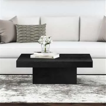 MAKLAINE Modern Wood Cocktail Table in Matte Black Finish