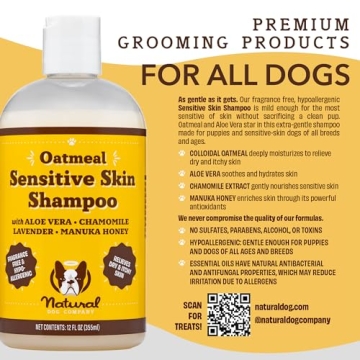 Natural Dog Company Oatmeal Shampoo for Dogs with Sensitive Skin, Ideal Anti Itch Dog Shampoo and Puppy Shampoo Oatmeal Itch Relief Dog Dandruff Shampoo, Aloe Itchy Skin Relief for Dogs 12 oz