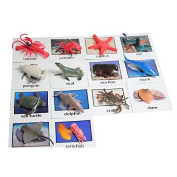 Curious Minds Busy Bags Montessori Animal Match - Miniature Ocean Animals with Matching Cards - 2 Pa...