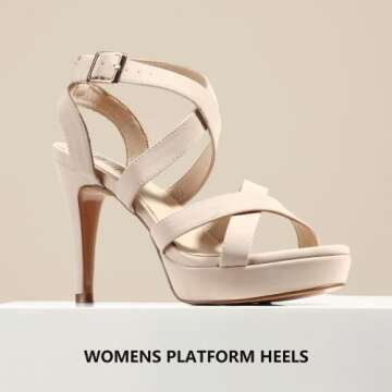 IDIFU Women's Nude Dress Platform High Heels Strappy Heeled Sandals Open Toe Ankle Strap Heels Wedding Bridal Homecoming Shoes