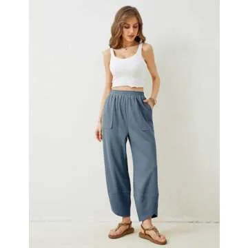 Xiaoxuemeng Womens Baggy Wide Leg Pants Casual Elastic Waisted Palazzo Harem Pants with Pockets (Dustyblue-M)