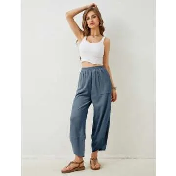 Xiaoxuemeng Womens Baggy Wide Leg Pants Casual Elastic Waisted Palazzo Harem Pants with Pockets (Dustyblue-M)