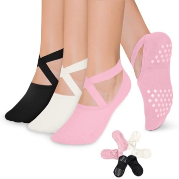 Diu Life 3 Pack Pilates Socks Yoga Socks with Grips for Women Non Slip, Workout, Pure Barre, Ballet,...
