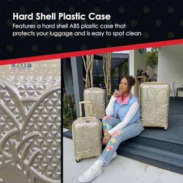 FUL Disney Minnie Mouse Carry On Luggage, Textured Hardshell Rolling Suitcase with Spinner Wheels, Gold, 21 Inch