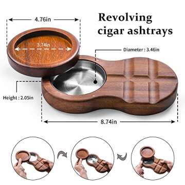 Wooden Cigar Coaster and Glass Tray with Ashtray