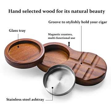 Wooden Cigar Coaster and Glass Tray with Ashtray