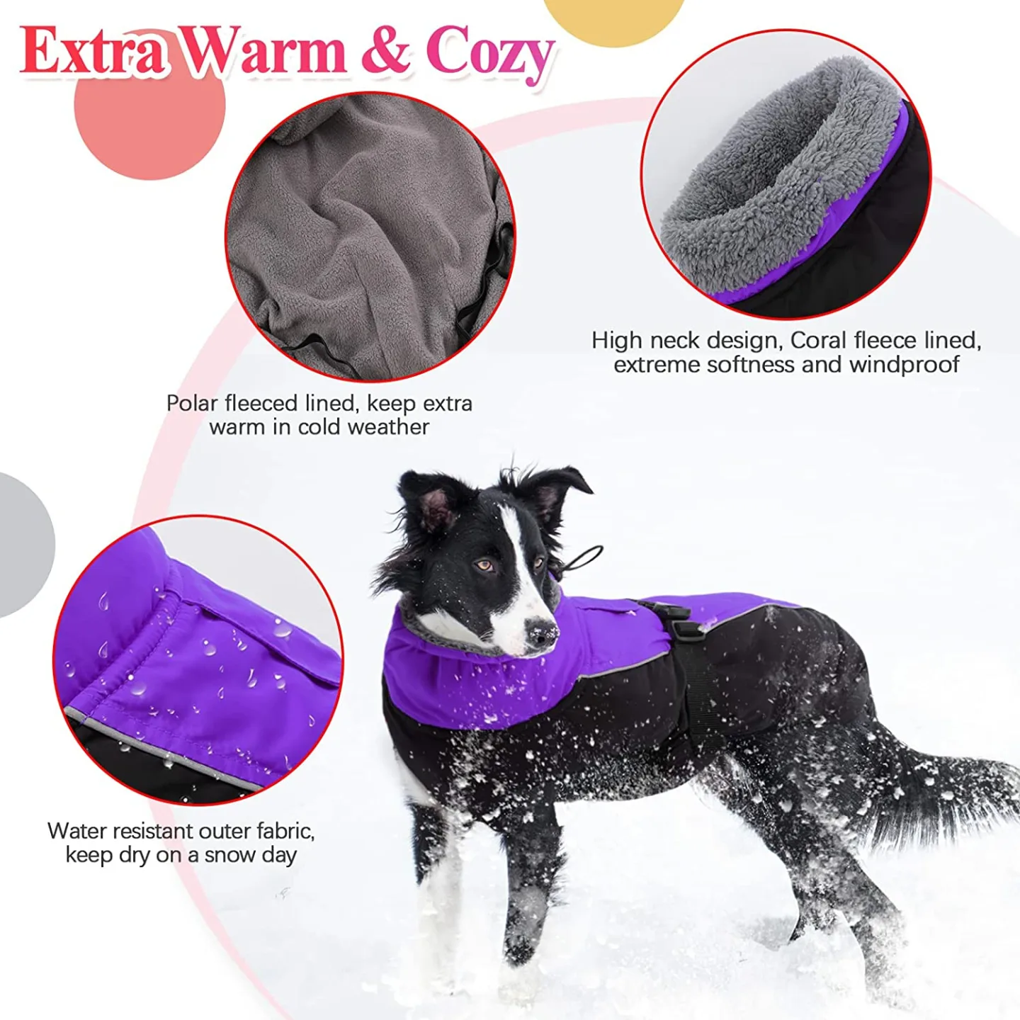 IECOii Reflective Adjustable Winter Dog Coat