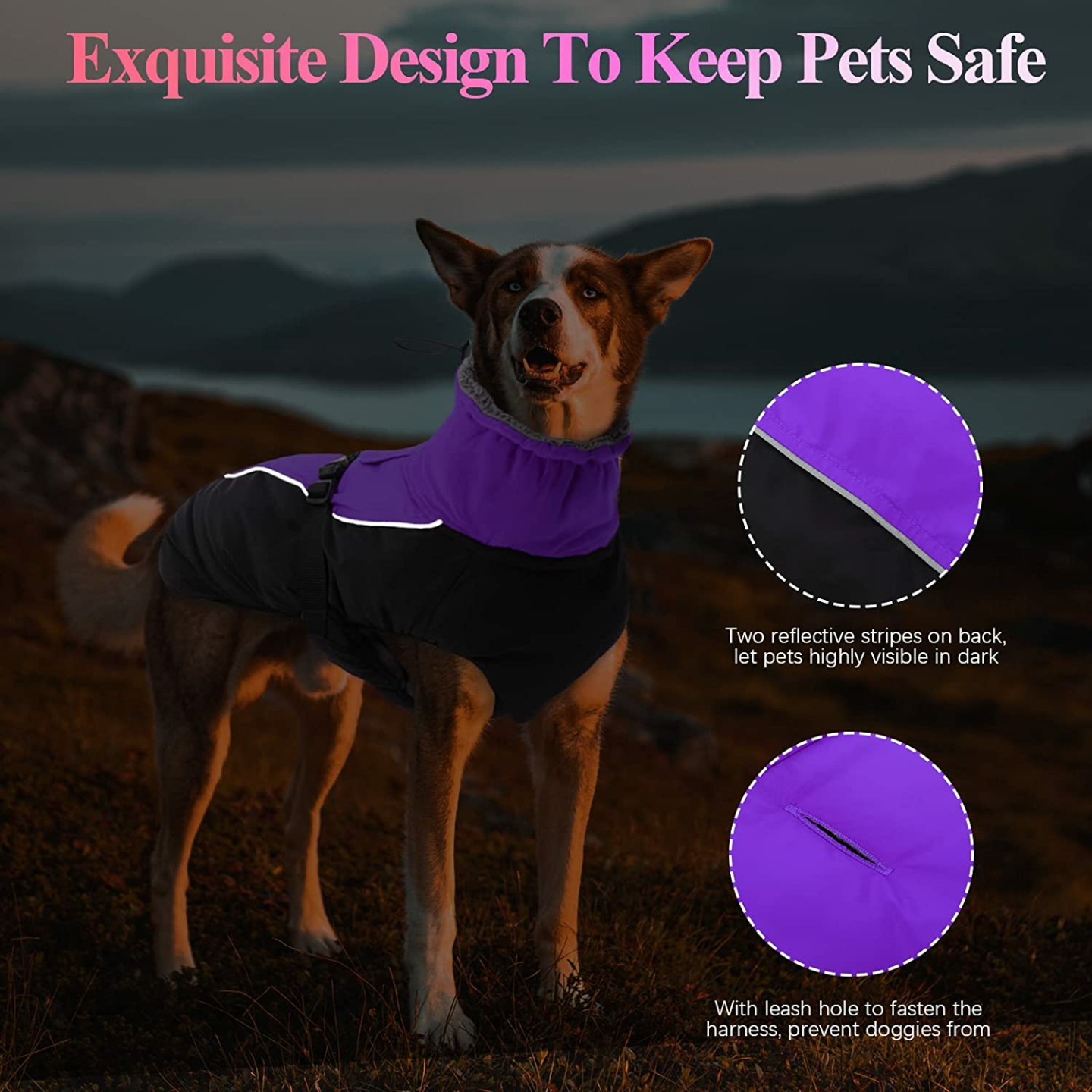IECOii Reflective Adjustable Winter Dog Coat