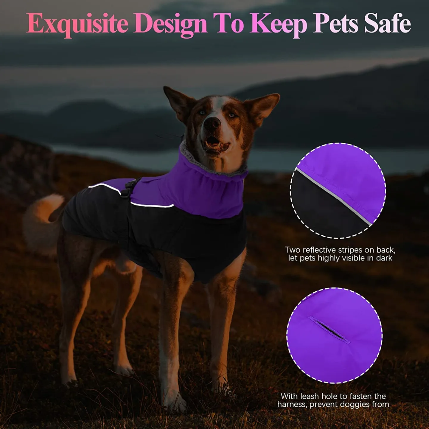 IECOii Reflective Adjustable Winter Dog Coat