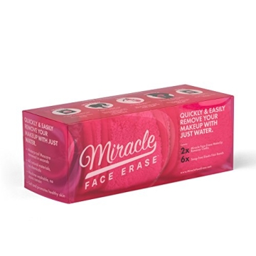 Miracle Face Erase 2 Pack Makeup Remover Face Cloths, Chemical-free, Microfiber, 6 Hair Ties (2 Count, Pink)