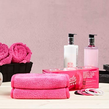 Miracle Face Erase 2 Pack Makeup Remover Face Cloths, Chemical-free, Microfiber, 6 Hair Ties (2 Count, Pink)