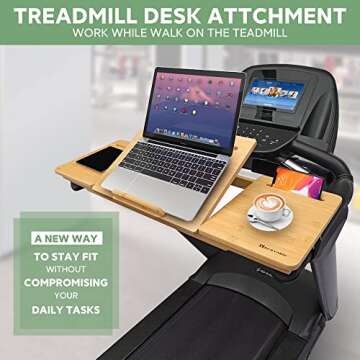 Nnewvante Treadmill Desk Attachment Bamboo Walking Laptop Holder Workstation Ergonomic Adjustable De...