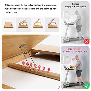 Nnewvante Treadmill Desk Attachment Bamboo Walking Laptop Holder Workstation Ergonomic Adjustable Desktop Laptop Tray for Treadmill