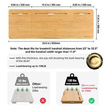 Nnewvante Treadmill Desk Attachment Bamboo Walking Laptop Holder Workstation Ergonomic Adjustable Desktop Laptop Tray for Treadmill