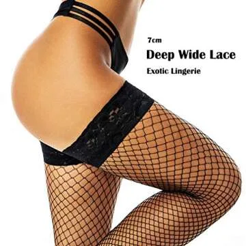 JarseHera Fishnets Thigh High stockings Silicone Lace Top Tights Stay Up Sheer Nylon Hosiery (1 Pair Black, L/XL)