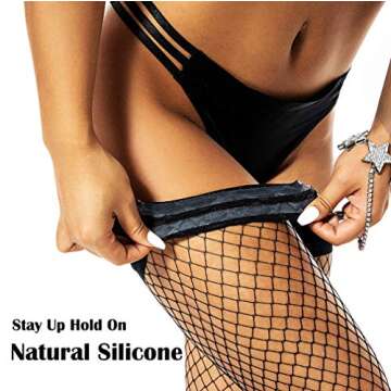 JarseHera Fishnets Thigh High stockings Silicone Lace Top Tights Stay Up Sheer Nylon Hosiery (1 Pair Black, L/XL)